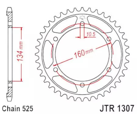 Kettenrad hinten Stahl JT JTR1307.45ZBK, 45 Zähne Teilung 525 schwarz