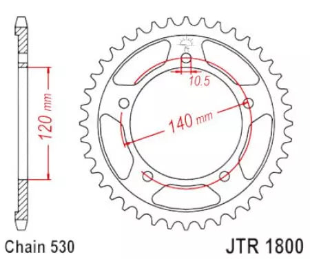 Kettenrad hinten Stahl JT JTR1800.45ZBK, 45 Zähne Teilung 530 schwarz