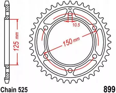 Kettenrad hinten Stahl JT JTR899.42ZBK, 42 Zähne Teilung 525 schwarz
