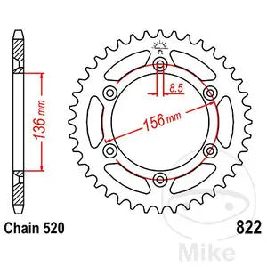Kettenrad hinten Stahl JT JTR822.53, 53 Zähne Teilung 520